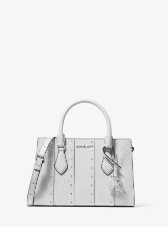 Sheila Small Schultertasche mit Nieten, Patchworkmuster und Logo