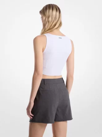 Shorts aus Stretchwolle mit Fransen und Falten