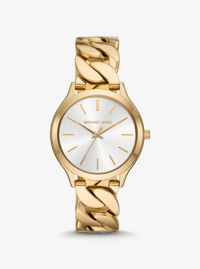 Slim Runway Gold-Tone Curb-Link Uhr