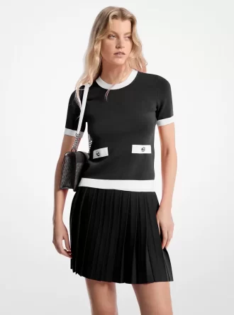 Stretch-Strickpullover mit kurzen Ärmeln