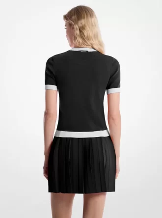 Stretch-Strickpullover mit kurzen Ärmeln