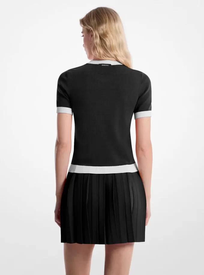 Stretch-Strickpullover mit kurzen Ärmeln