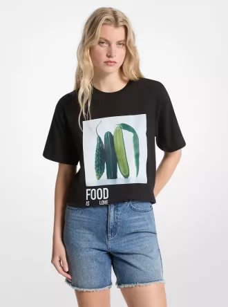 T-Shirt aus Baumwoll-Leinen-Mischgewebe, das den Hunger stoppt