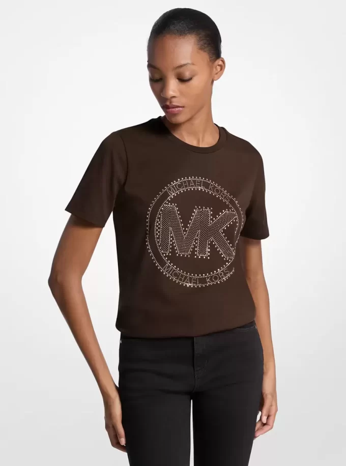 T-Shirt aus Bio-Baumwolljersey mit Logo-Anhänger und Nieten