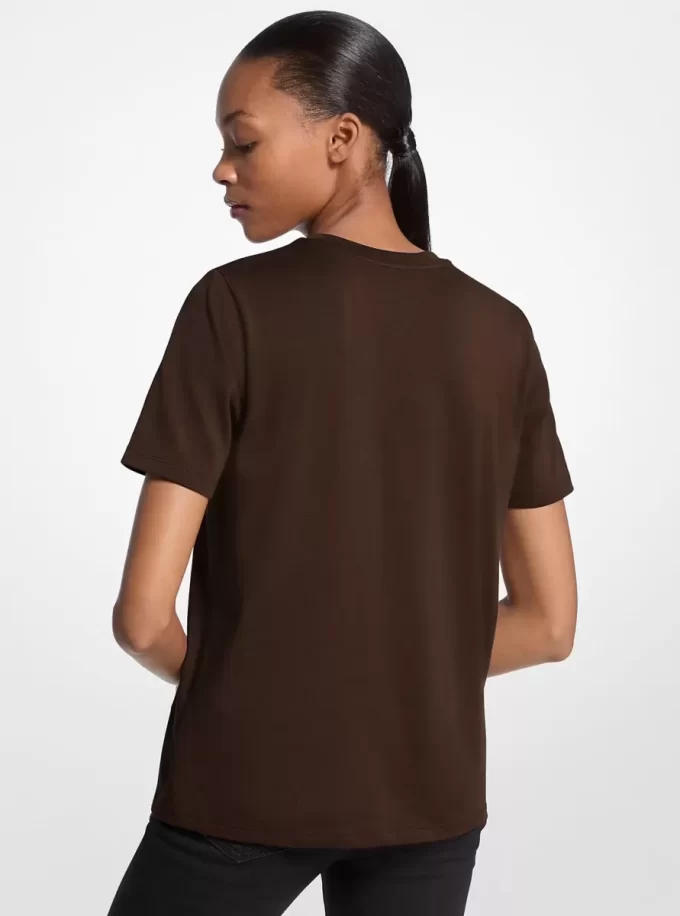 T-Shirt aus Bio-Baumwolljersey mit Logo-Anhänger und Nieten