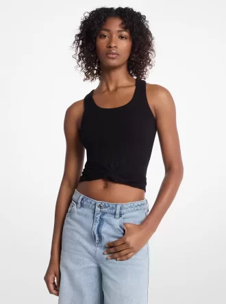 Tanktop aus geripptem Stretch-Strick mit Bindeband vorne