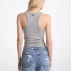 Tanktop aus geripptem Stretch-Strick mit Bindeband vorne
