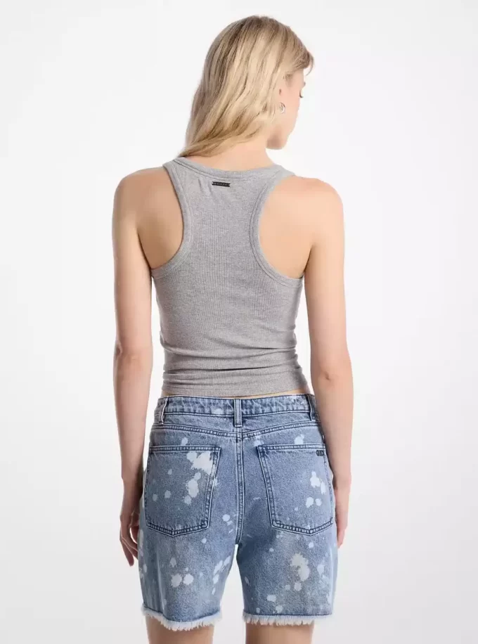 Tanktop aus geripptem Stretch-Strick mit Bindeband vorne