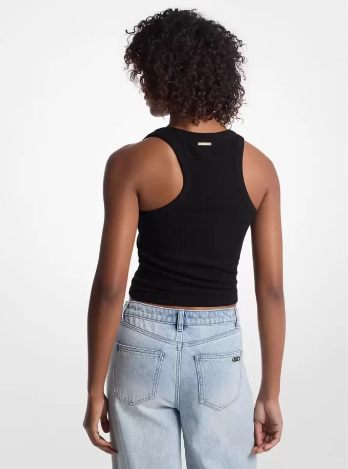 Tanktop aus geripptem Stretch-Strick mit Bindeband vorne