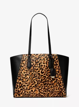 Taryn Große Tragetasche aus Kalbsfell mit Leopardenmuster