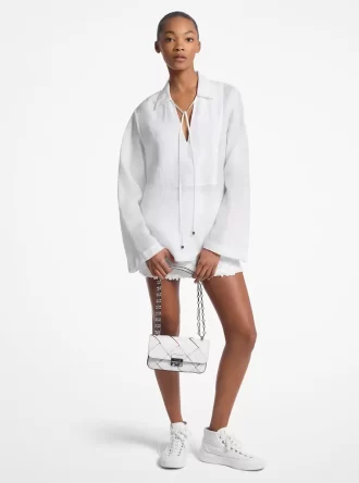 Tunika-Top aus Ramie mit Kragen