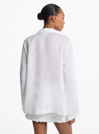 Tunika-Top aus Ramie mit Kragen