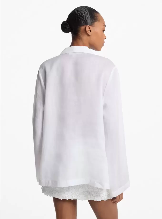 Tunika-Top aus Ramie mit Kragen