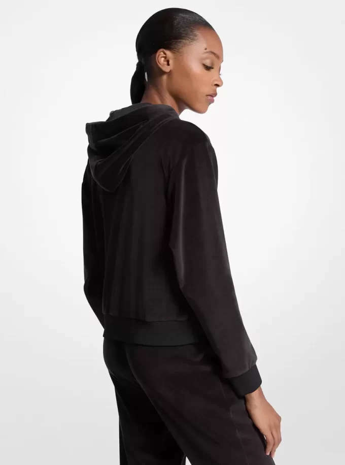 Velours-Hoodie mit Logo-Verzierung