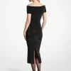 Verziertes schulterfreies Stretch-Strickkleid Verziertes schulterfreies Stretch-Strickkleid