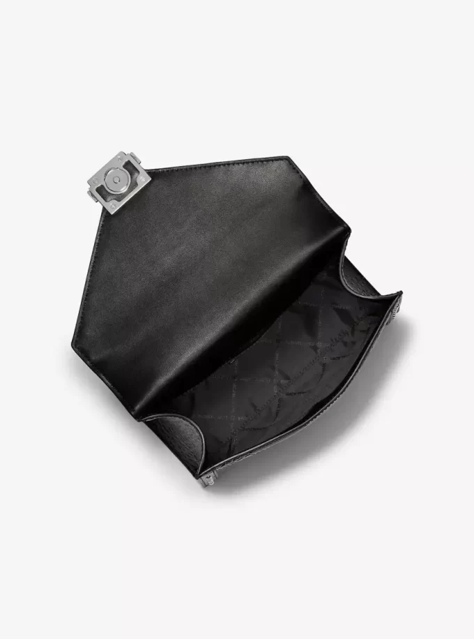 Whitney Medium Schultertasche aus Kalbsfell mit charakteristischem Logo und Leopardenmuster