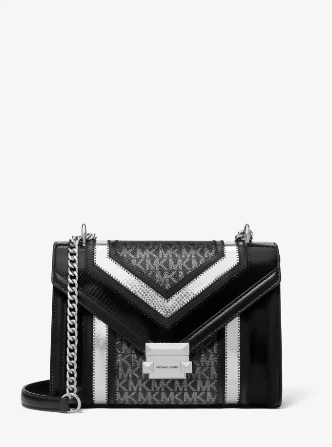 Whitney Medium Schultertasche mit charakteristischem Logo und Metallic-Elementen Whitney Medium Schultertasche mit charakteristischem Logo und Metallic-Elementen