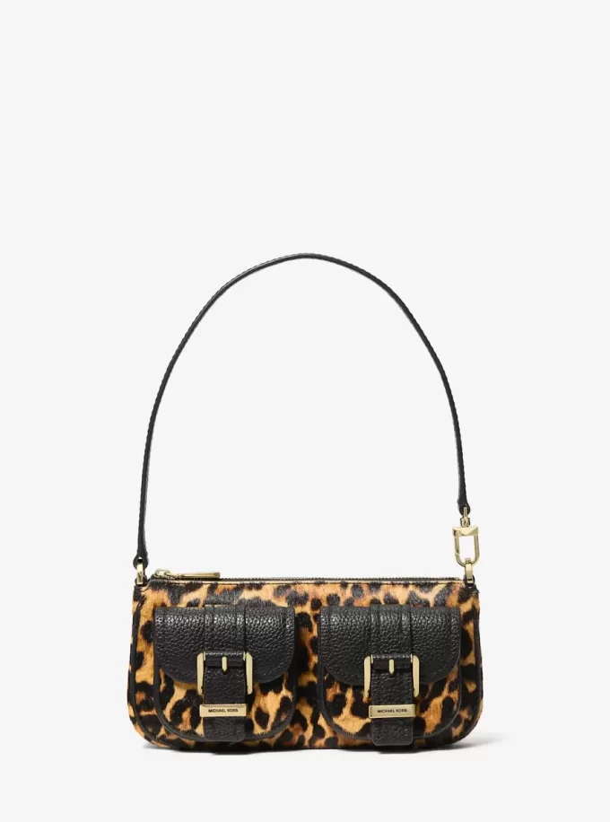 Zoe Small Leopard Print Kalbsfell-Pochette