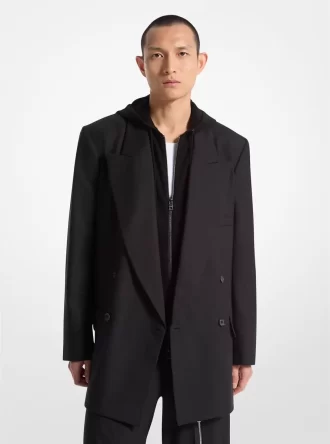 Zweireihiger Blazer aus Stretch-Wollflanell