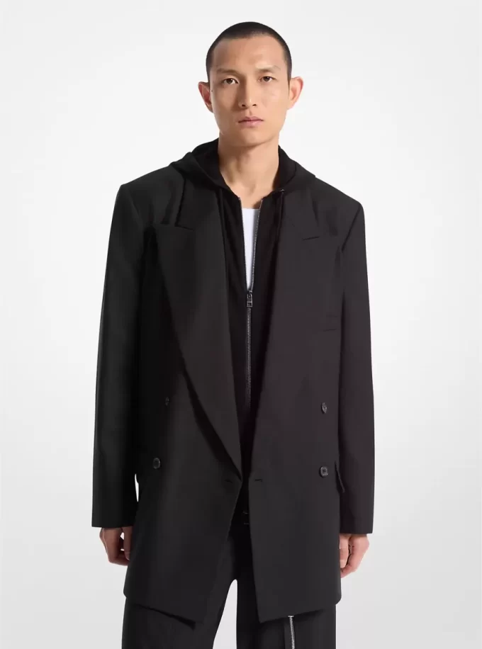 Zweireihiger Blazer aus Stretch-Wollflanell Zweireihiger Blazer aus Stretch-Wollflanell